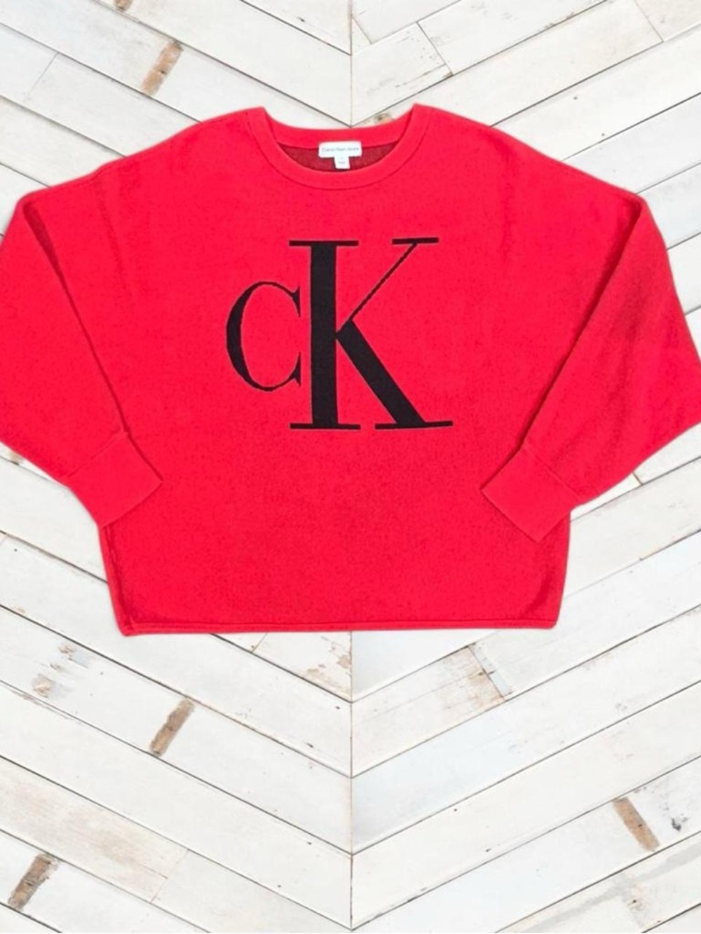 Calvin Klein Jeans Red Crewneck Sweatshirt with Black CK Logo